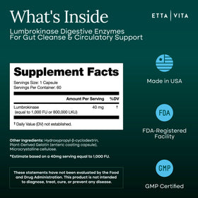 Etta Vita Lumbrokinase 40mg capsules sur une table