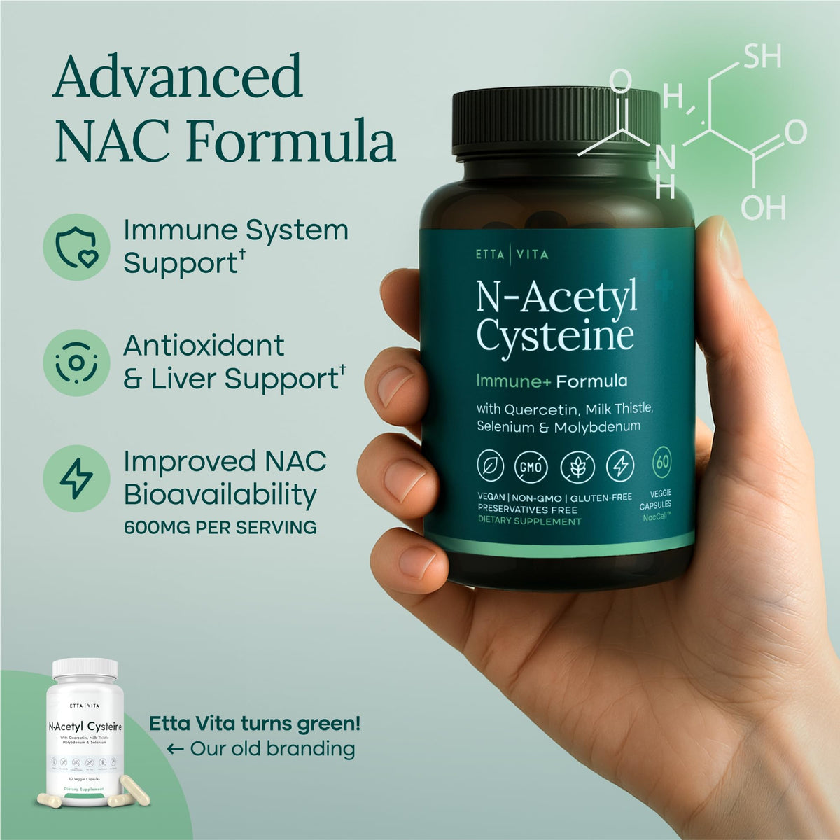 Etta Vita NAC N-Acétylcystéine 600mg capsules en gros plan