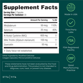 Etta Vita NAC N-Acétylcystéine 600mg ingrédients principaux