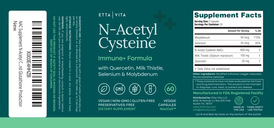 Etta Vita NAC N-Acétylcystéine 600mg présentation de la bouteille
