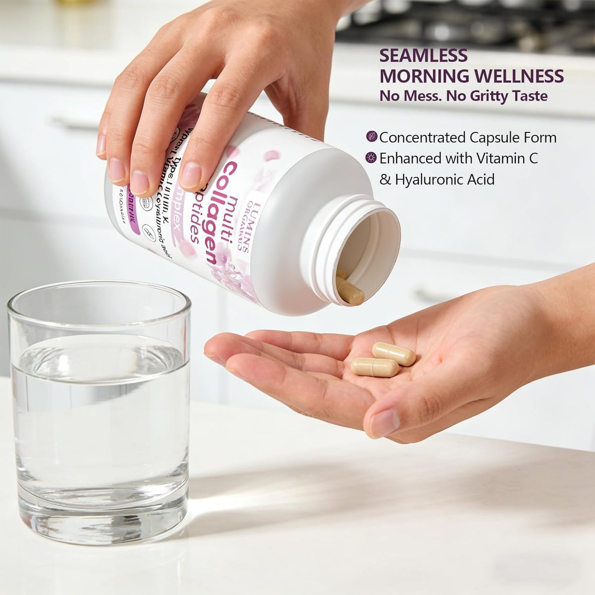 ETUIH Collagène Lumine Organics capsules 240, capsules en gros plan