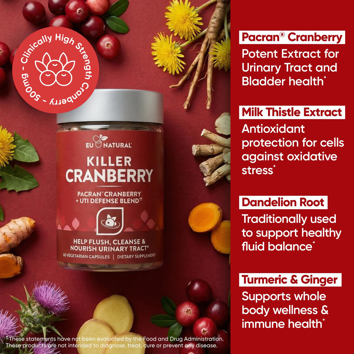 Eu Natural Complément Alimentaire Canneberge 60 Capsules sur fond neutre