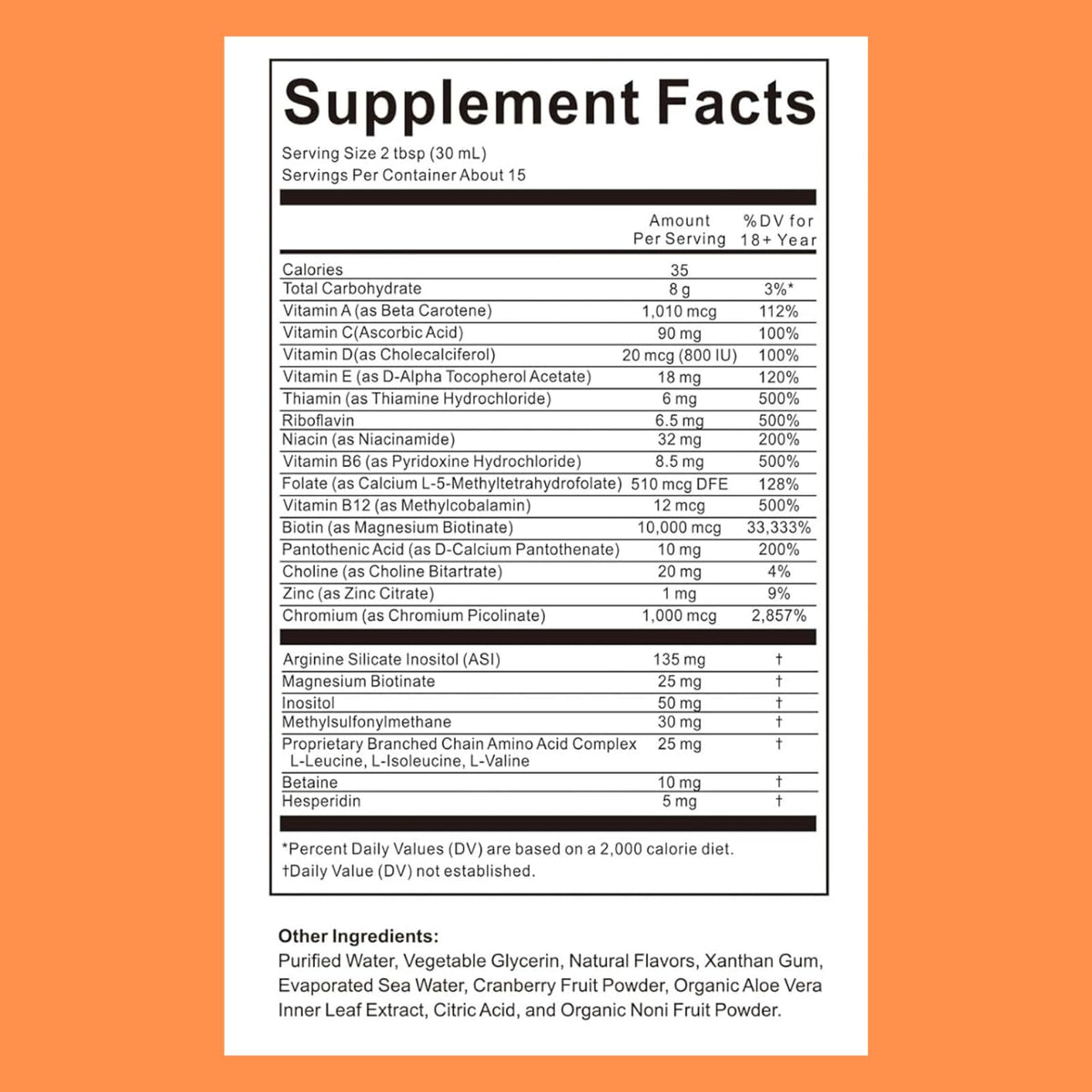 Eudaimona multivitamine liquide sur une table avec d'autres compléments.