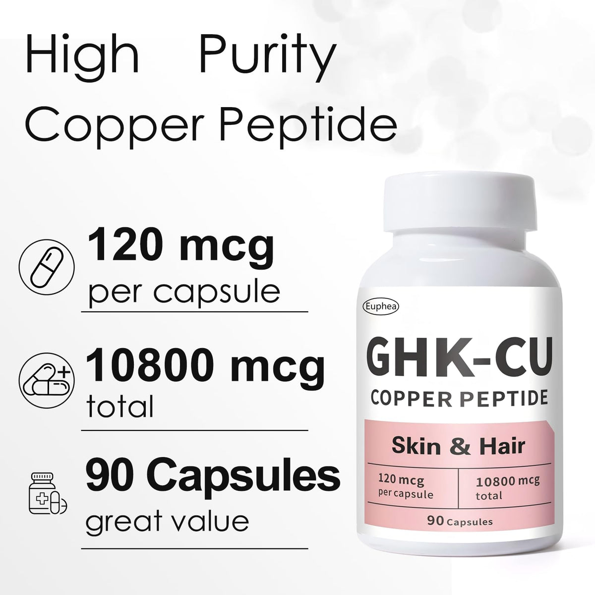 Euphea GHK-Cu Capsules dans une main pour montrer la taille