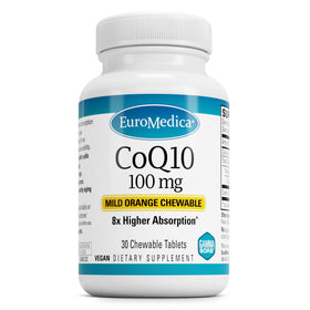 EuroMedica CoQ10 100 mg boîte avant avec 30 comprimés à croquer