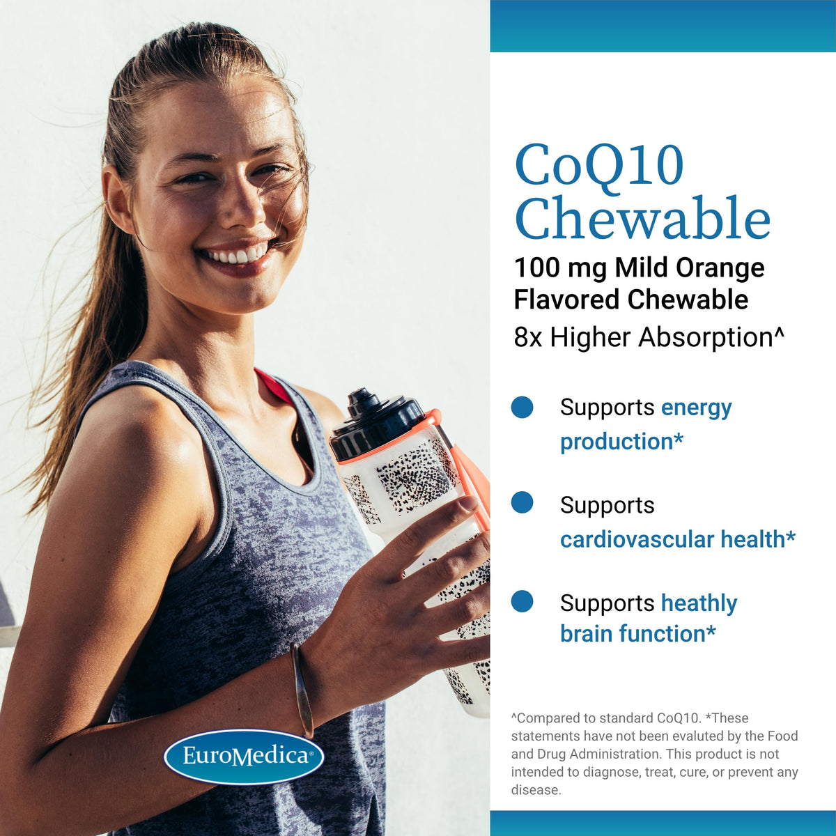 EuroMedica CoQ10 100 mg côté de la boîte montrant les ingrédients