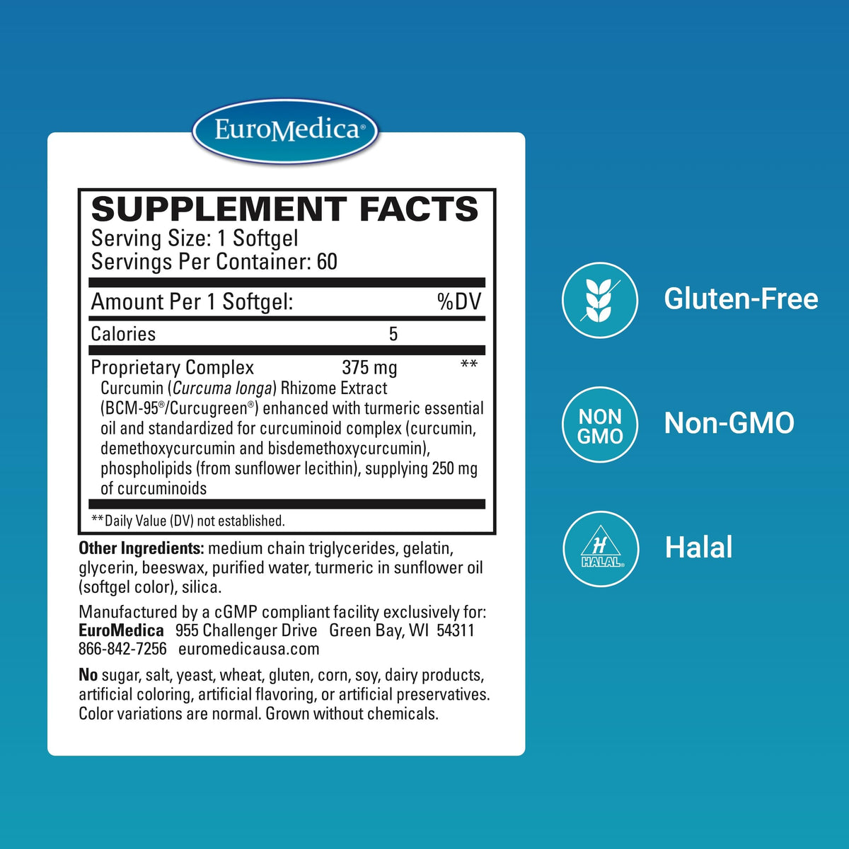EuroMedica CuraPro 375 mg capsules en gros plan