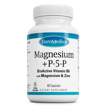 EuroMedica Magnésium + P-5-P 60 gélules vue avant avec étiquette