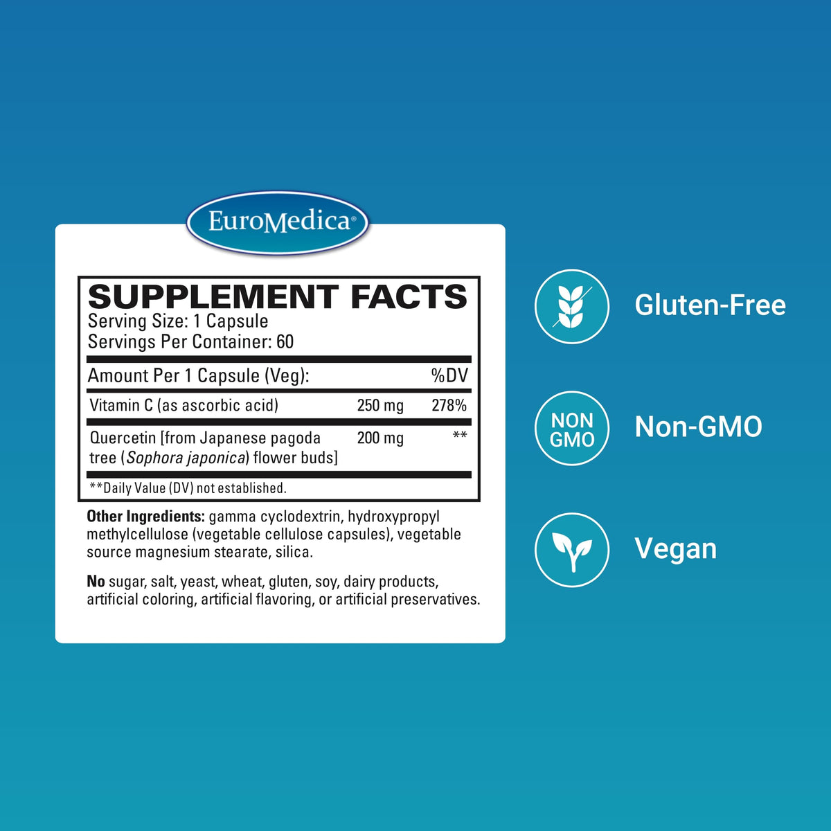 EuroMedica Quercetin Plus Vitamine C flacon avec étiquette