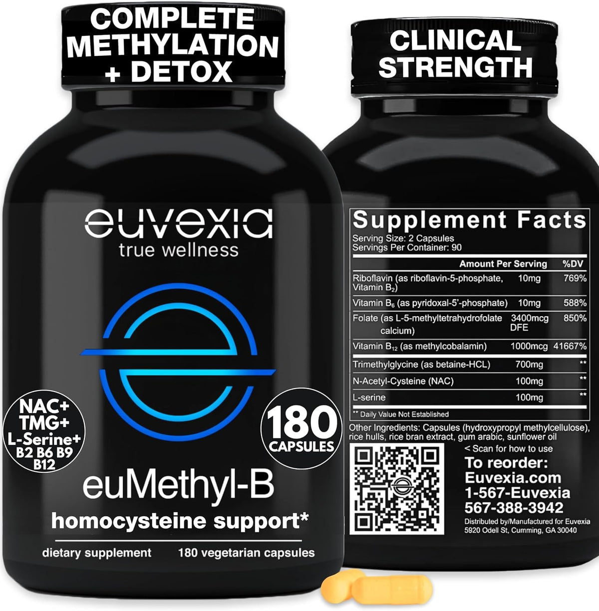 Euvexia Methylated B Complex 180 capsules front view