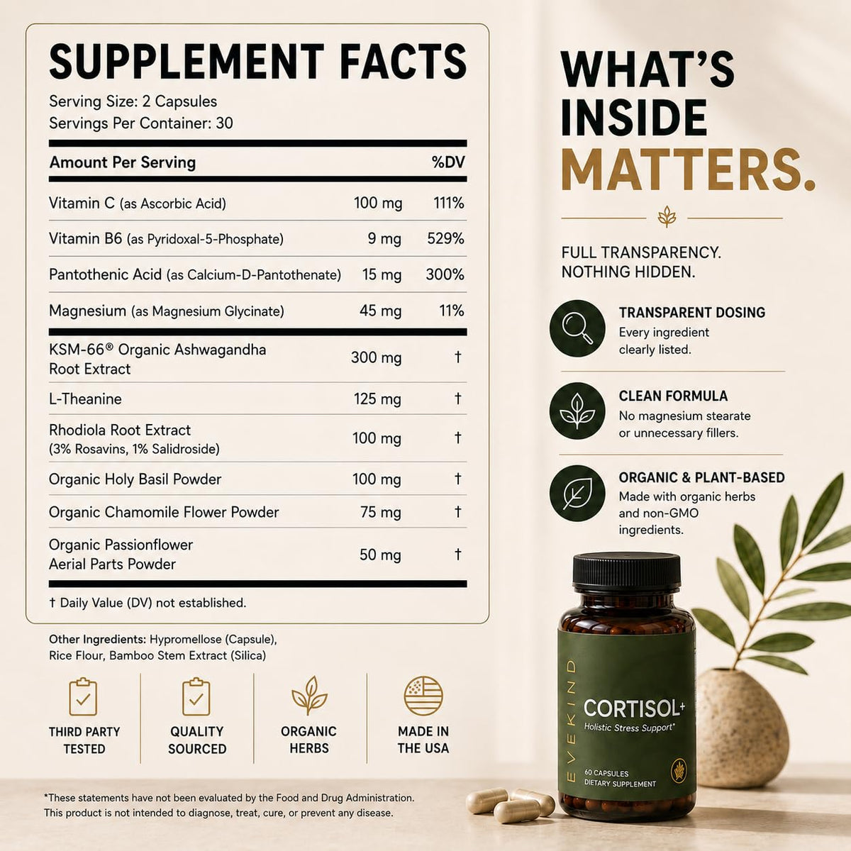 EVEKIND Complément Alimentaire Anti-Stress Femmes 60 Capsules étiquette détaillée