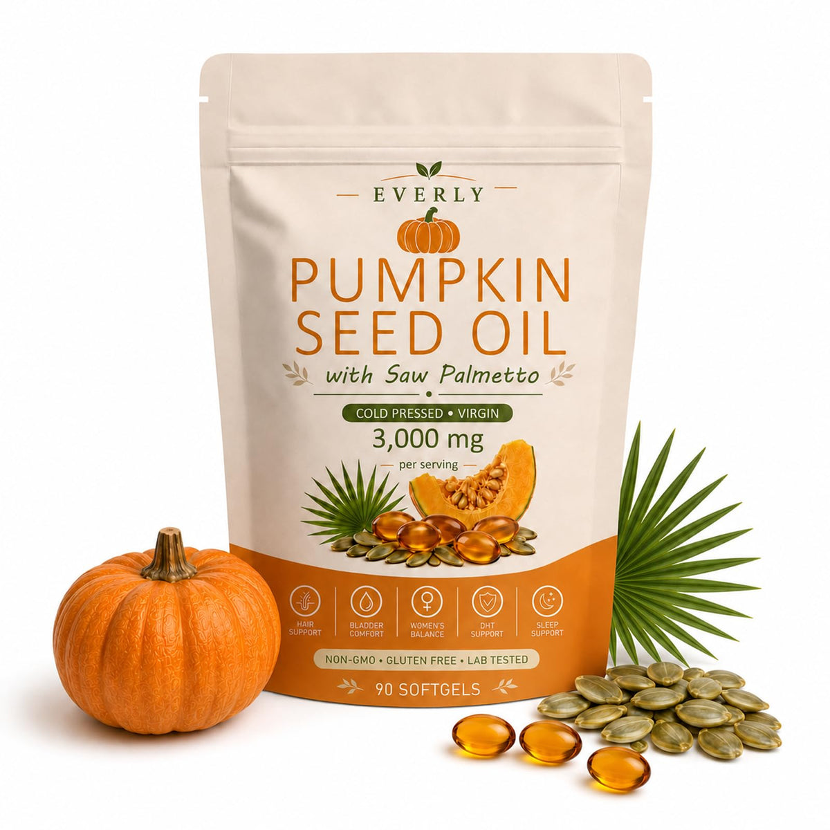 EverIy huile de graines de citrouille avec Saw Palmetto, gélules de 90 unités