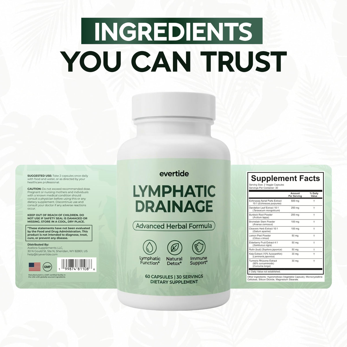 Evertide Complément Drainage Lymphatique 60 capsules dans la main