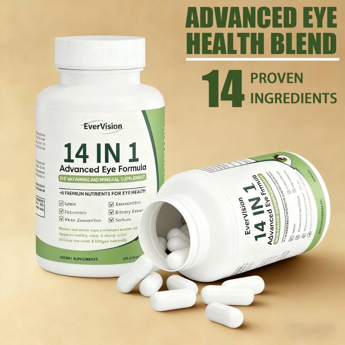 EVERVISION Complément Oculaire 14 en 1, étiquette avec ingrédients et dosages