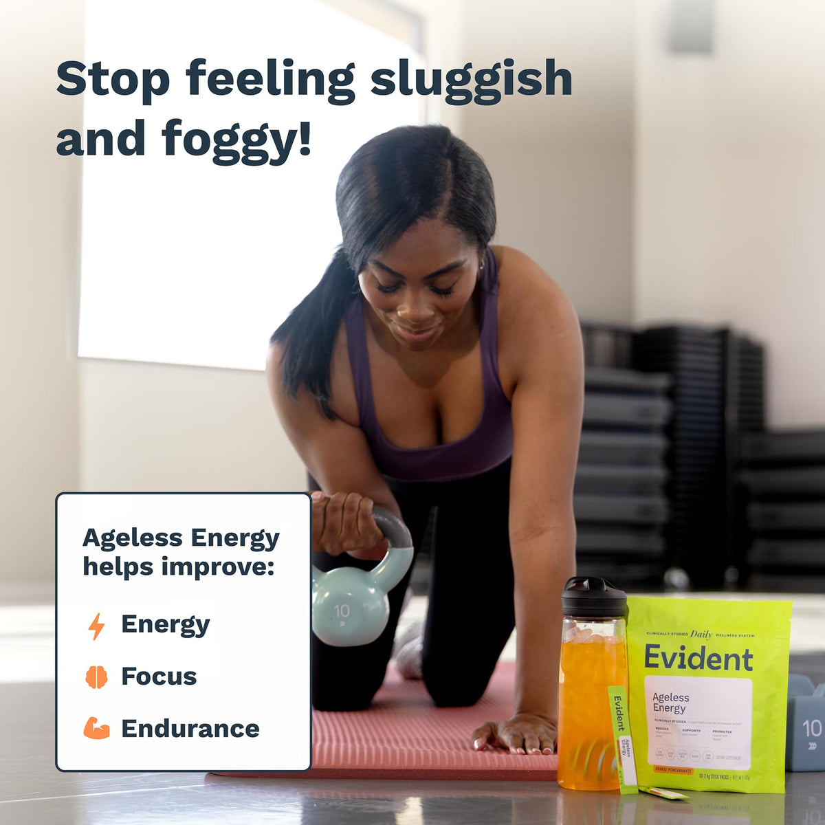 EVIDENT WELLNESS Ageless Energy Stick Pack dans un shaker