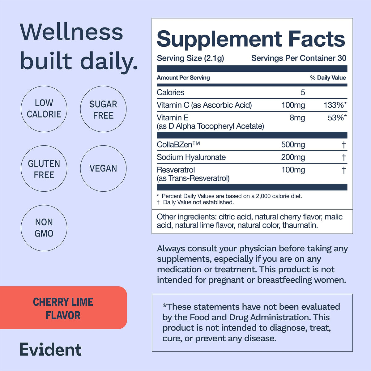 EVIDENT WELLNESS, vue de face de la poudre de rajeunissement