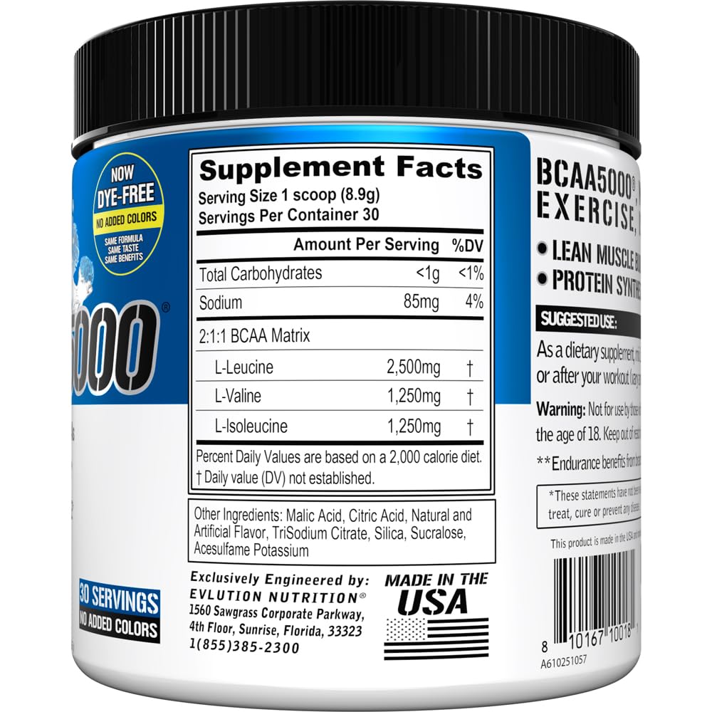 Evlution BCAA 5000 Poudre Énergétique 310g - Détails de l'étiquette