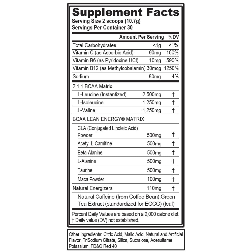 Evlution BCAA Lean Energy Poudre Cerise Limeade 399g vue arrière