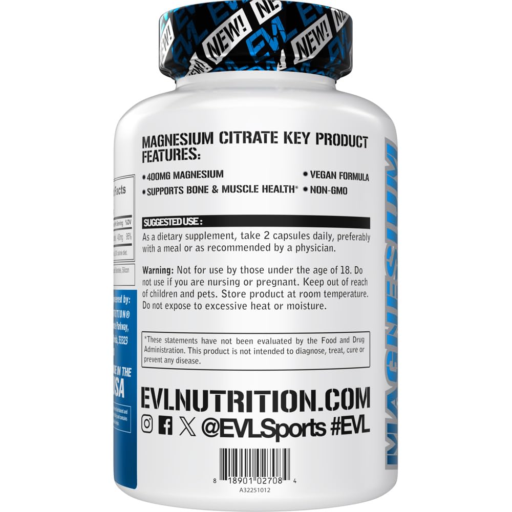 Evlution Citrate de Magnésium 400mg capsules végétales avec étiquette