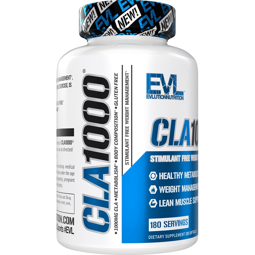 Evlution CLA 1000mg Acide Linoléique Conjugué flacon avec gélules à côté
