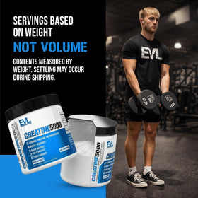 Evlution Creatine 5000 poudre 500g sur un fond neutre