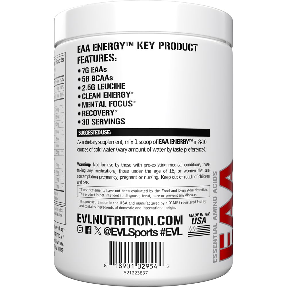 Evlution EAA Poudre Acides Aminés Essentiels 30 Servings étiquette