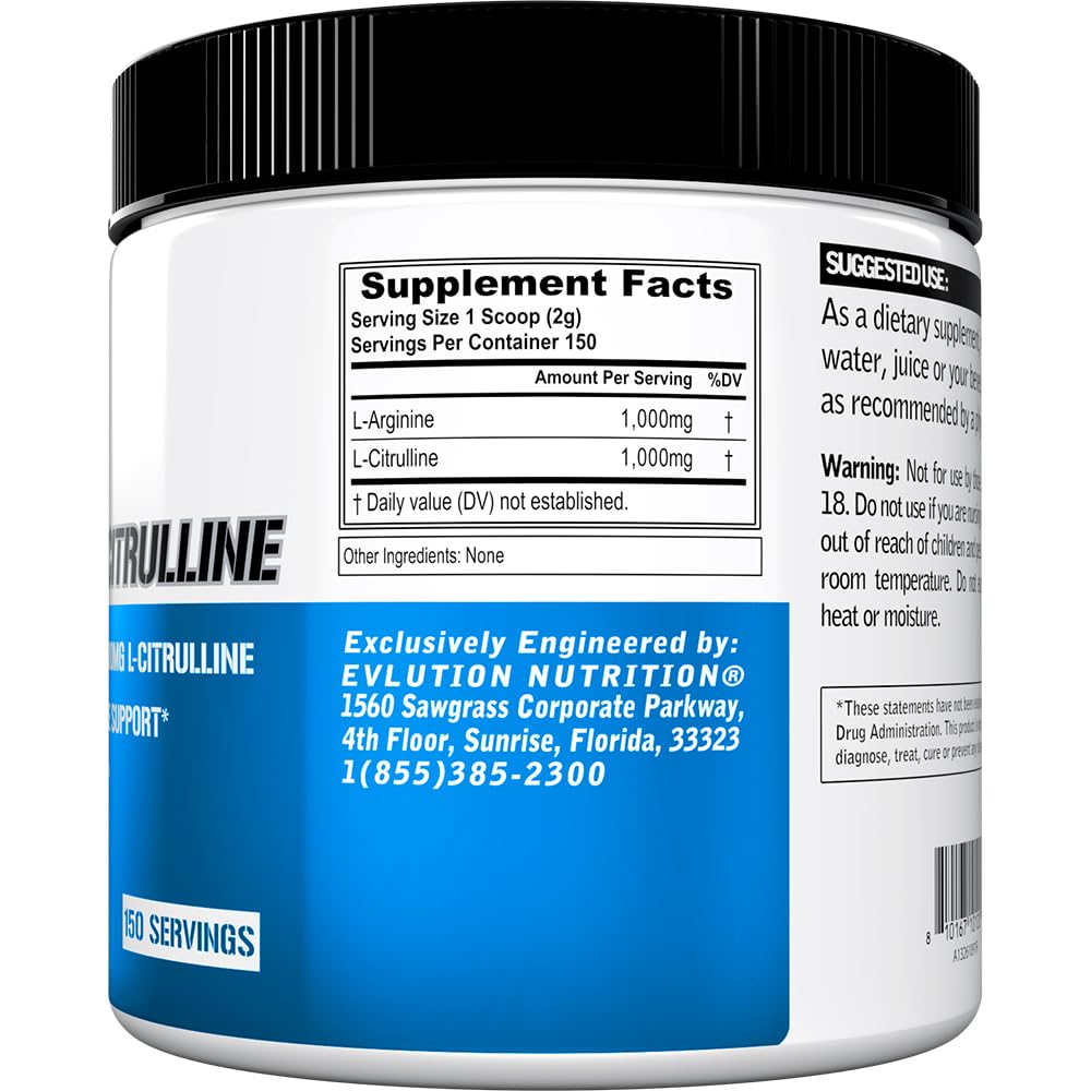 Evlution L-Arginine & L-Citrulline Poudre 150 Portions avec cuillère doseuse