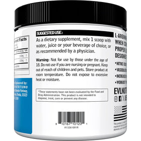 Evlution L-Arginine & L-Citrulline Poudre 150 Portions étiquette détaillée