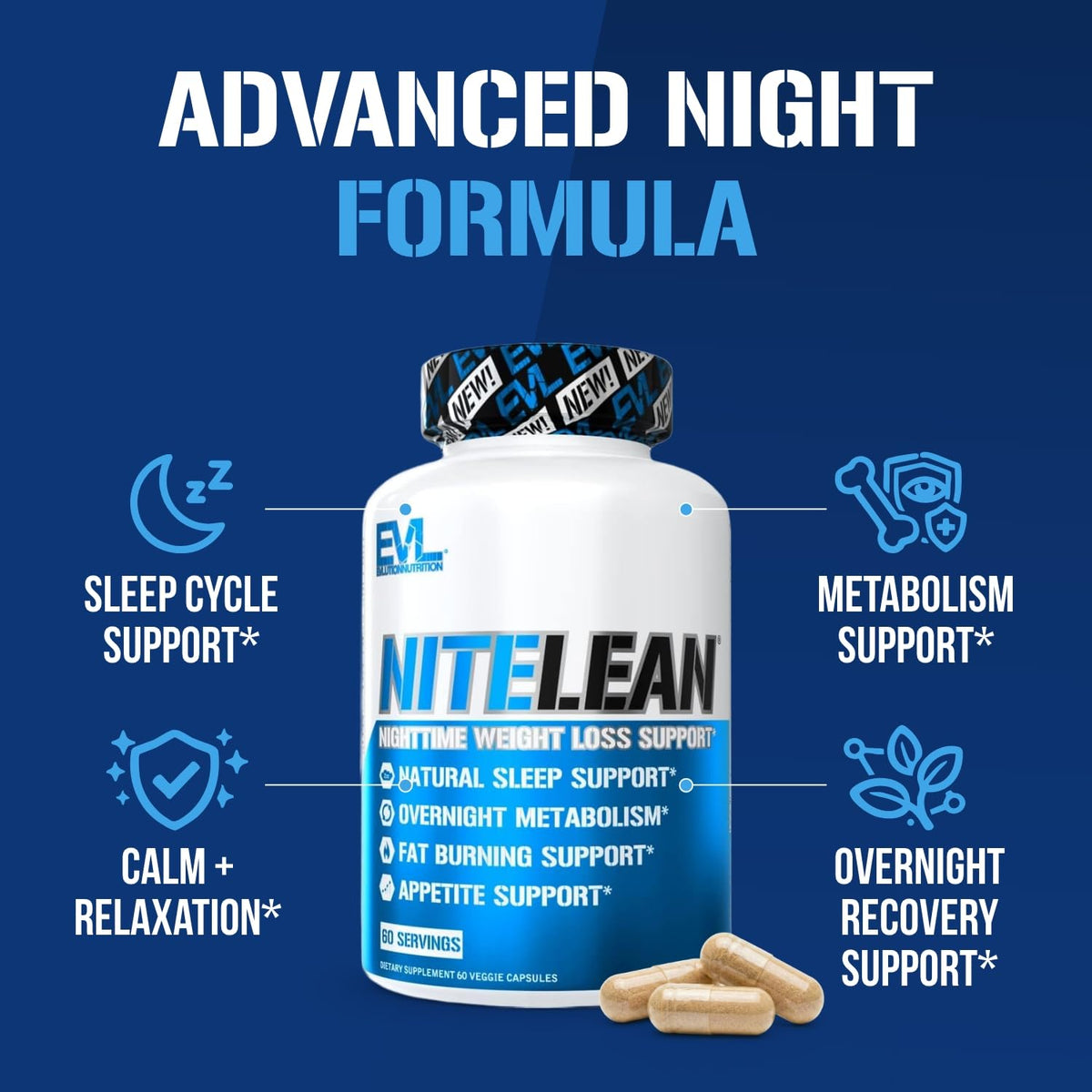 Evlution NiteLean Brûleur de Graisse de Nuit 75g arrière avec informations nutritionnelles