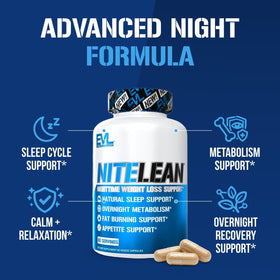 Evlution NiteLean Brûleur de Graisse de Nuit 75g arrière avec informations nutritionnelles