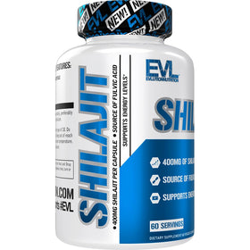Evlution Shilajit 400mg capsules avec un verre d'eau