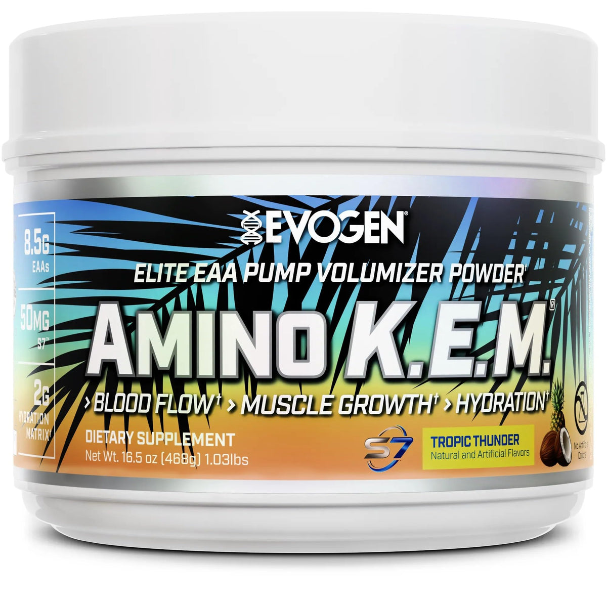 Evogen Amino K.E.M. EAA & BCAA 30 Servings - Tropic Thunder front view