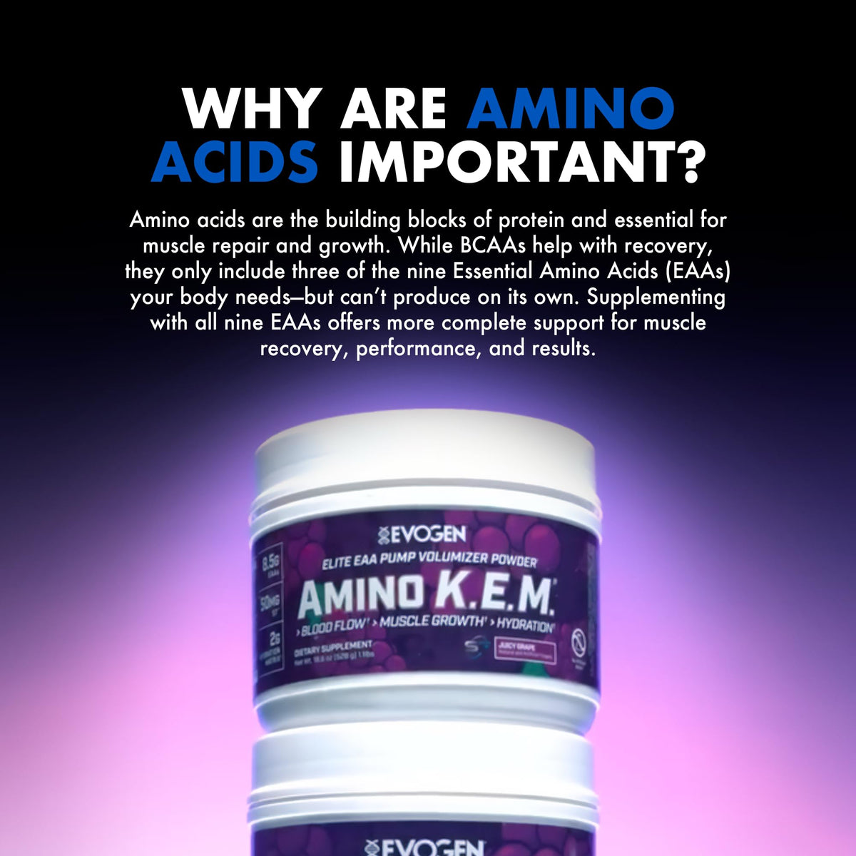 Evogen Amino K.E.M. EAA & BCAA close-up of the scoop