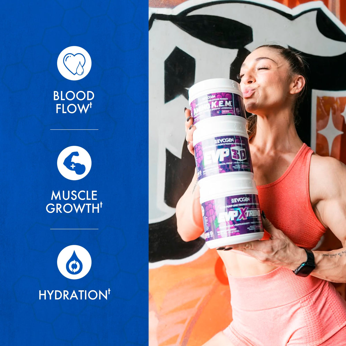 Evogen Amino K.E.M. EAA & BCAA powder in a scoop
