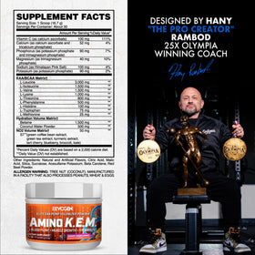 Evogen Amino K.E.M. EAA & BCAA Smashin' Passion Orange powder in a scoop