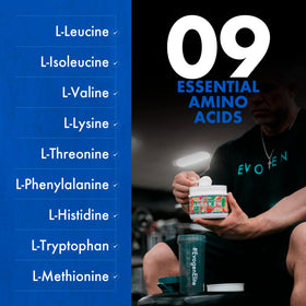 Evogen Amino K.E.M. EAA & BCAA sur une table d'entraînement