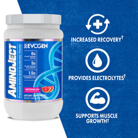 Evogen AminoJect Formule de Récupération 30 Portions, étiquette avec informations nutritionnelles