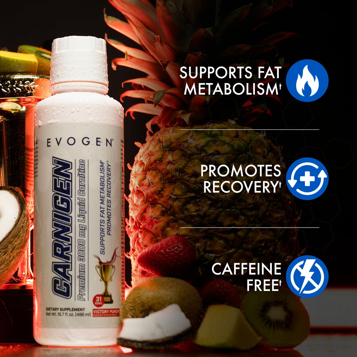 Evogen Carnigen Liquide 3000 mg Acétyl-L-Carnitine étiquette détaillée