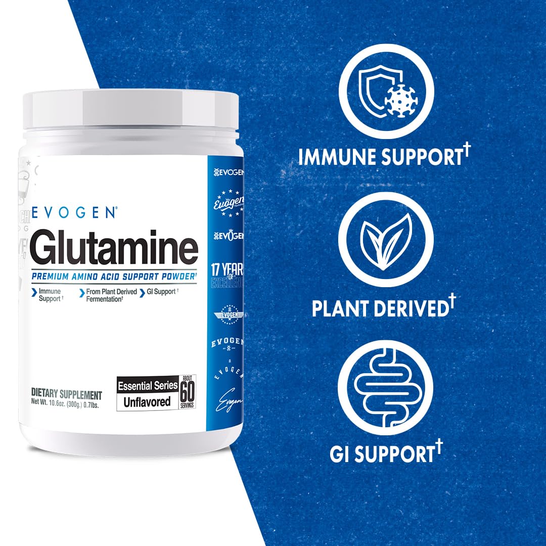 Evogen Glutamine Poudre Non Aromatisée 372g sur un plan de travail