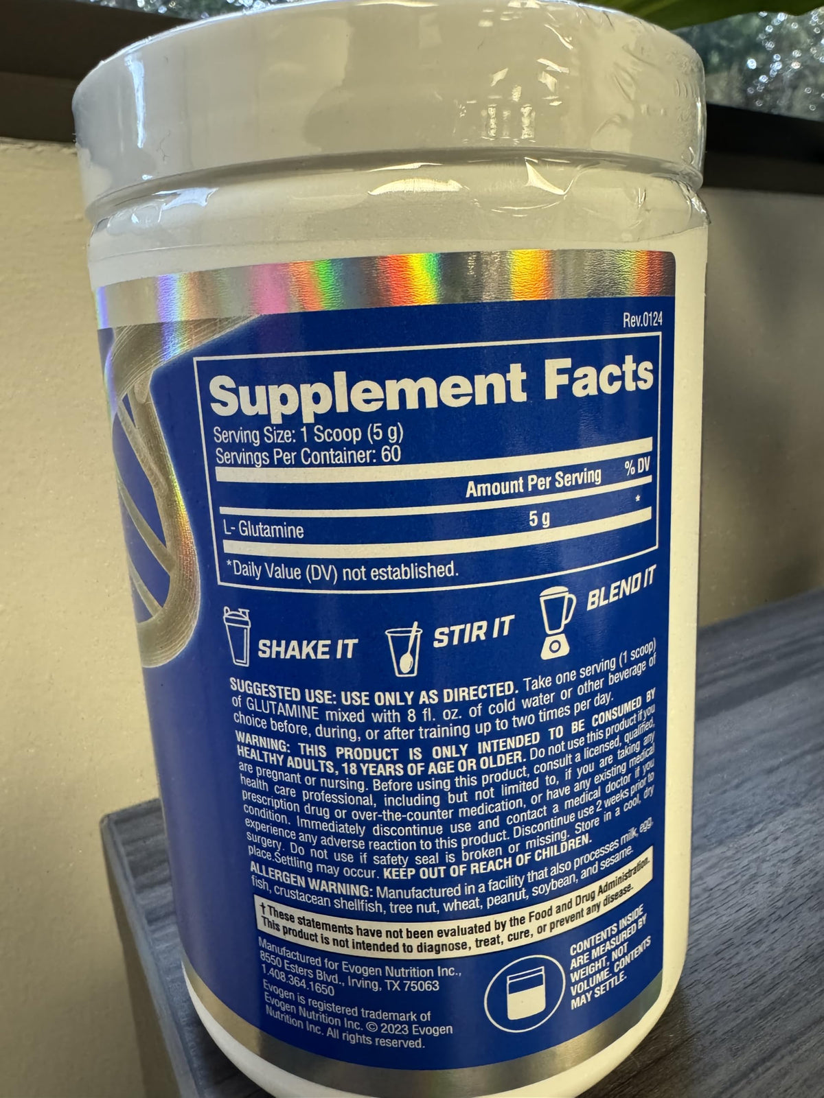 Evogen Glutamine Poudre Non Aromatisée 372g vue arrière