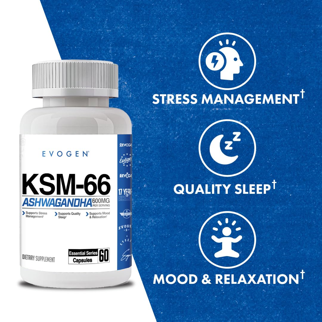 Evogen KSM-66 Ashwagandha 600mg boîte avec étiquette