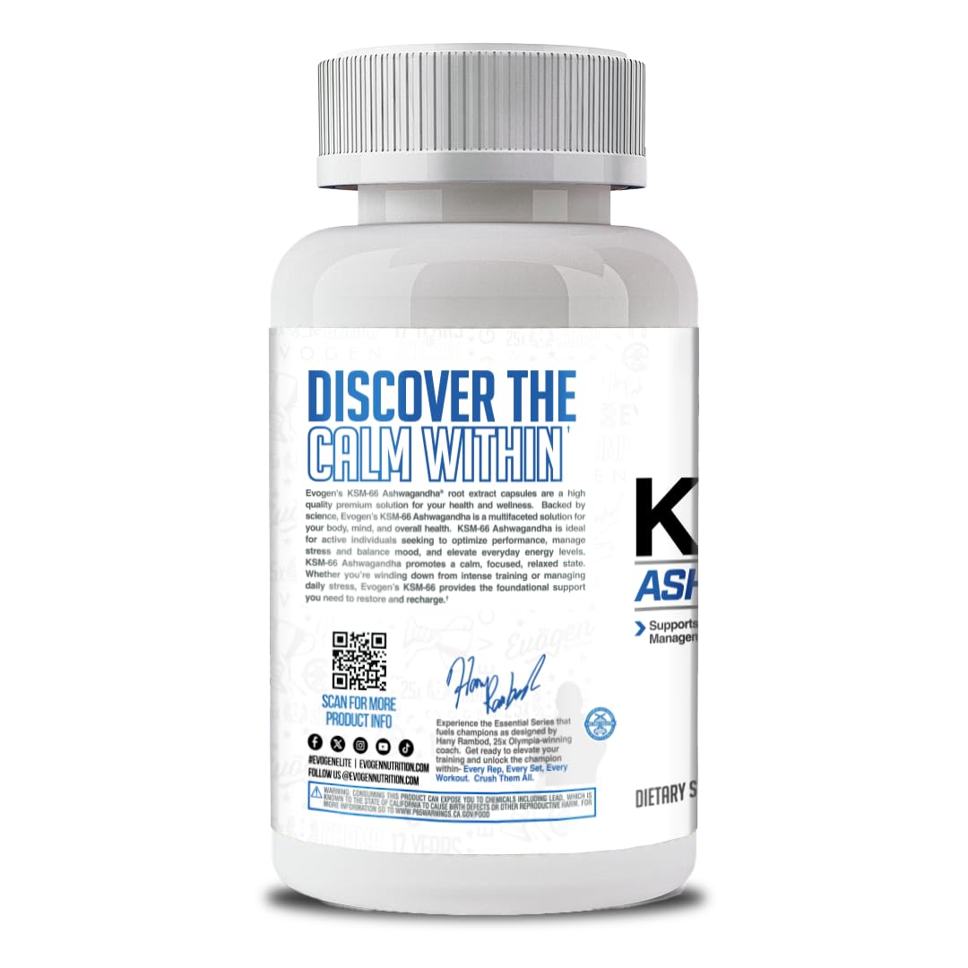 Evogen KSM-66 Ashwagandha 600mg capsules avec un verre d'eau