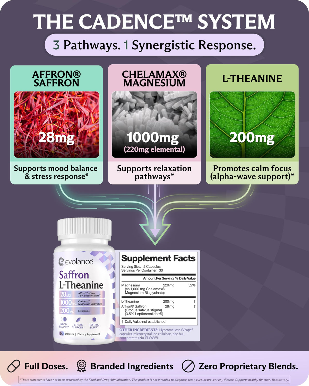 Evolance Complément Saffron 28mg avec ingrédients sur une table