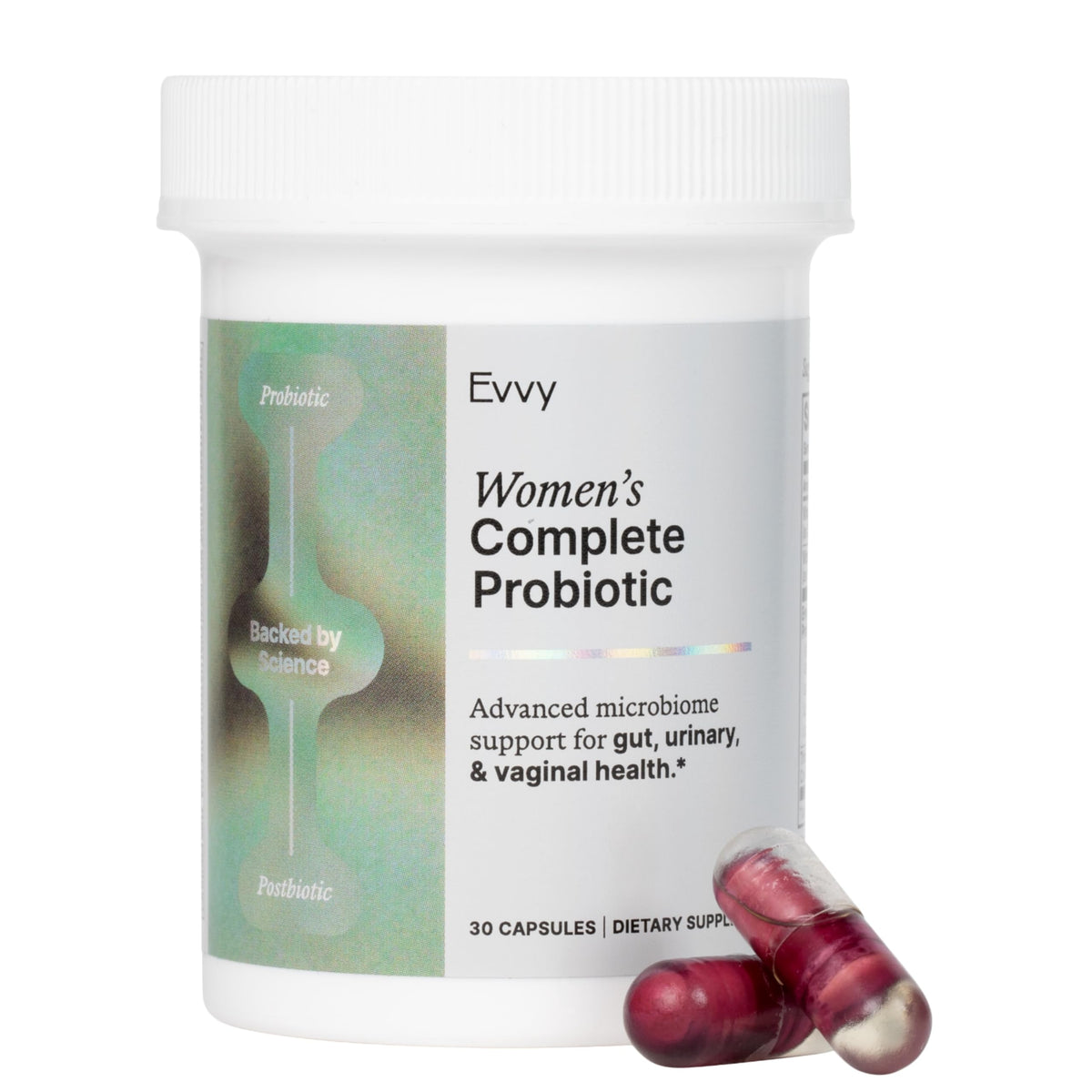 Evvy Complément Alimentaire Probiotique 3-en-1 pour Femmes, boîte de 30 capsules
