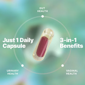 Evvy Probiotique 3-en-1 capsules avec étiquette en gros plan