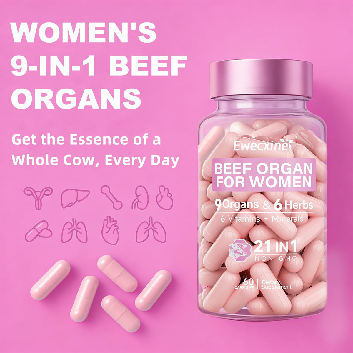 Ewecxine Complément Alimentaire Organes de Bœuf 100g capsules
