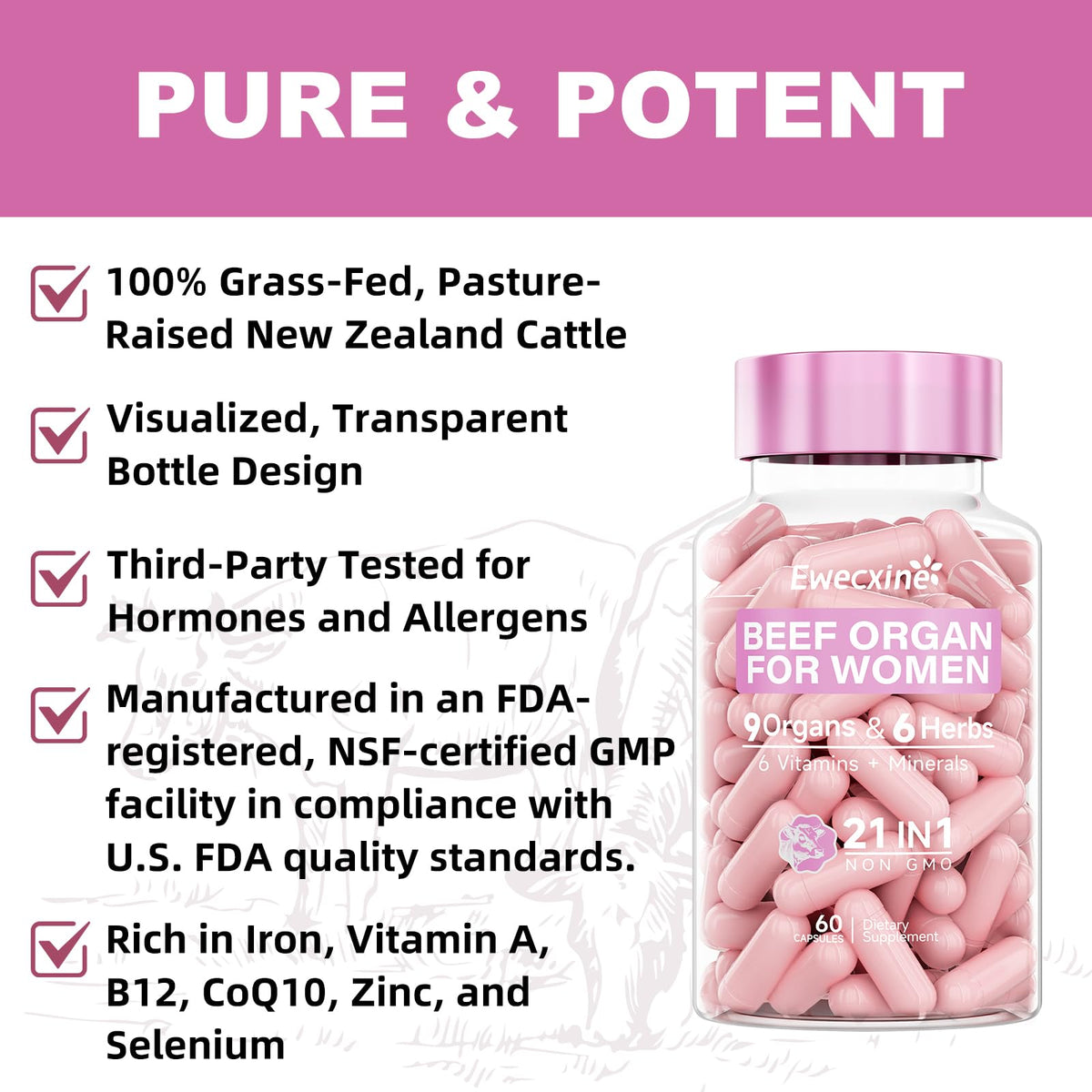 Ewecxine Complément Alimentaire Organes de Bœuf 100g ingrédients
