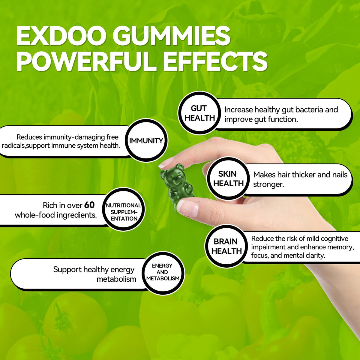 exdoo Gummies Super Greens 120 unités en gros plan