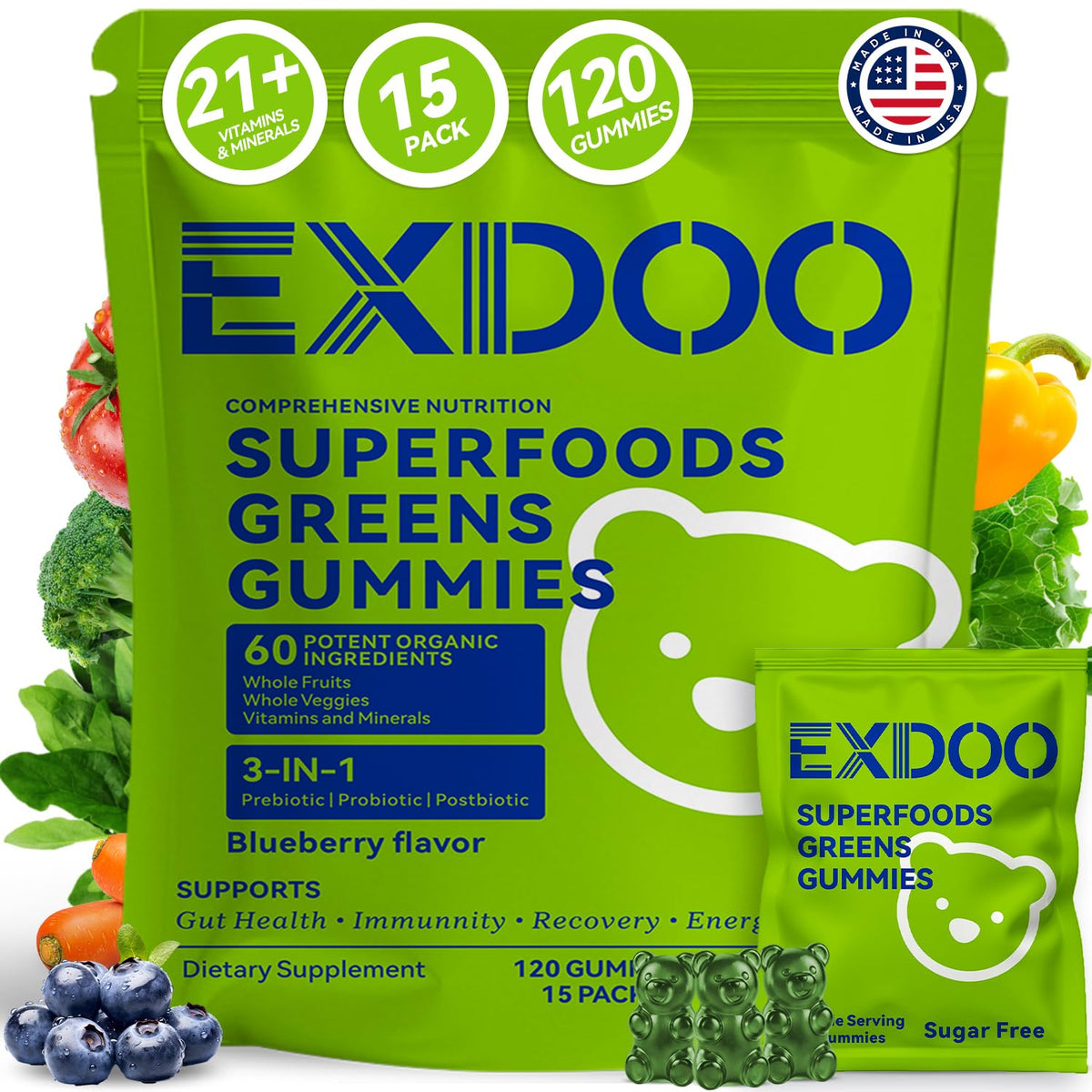 exdoo Gummies Super Greens 120 unités sachet individuel