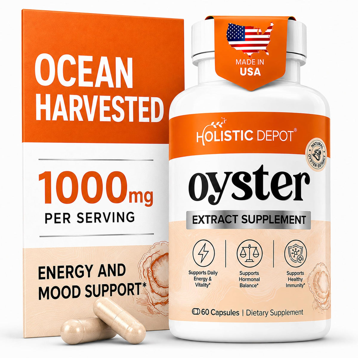 Extrait d'Huître Holistic Depot 60 capsules vue de face